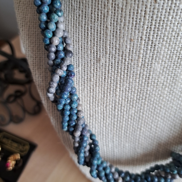 Painted Blues & Grays Stone Beaded Multi Strand Necklace 20” Torsade Necklace - Picture 4 of 13
